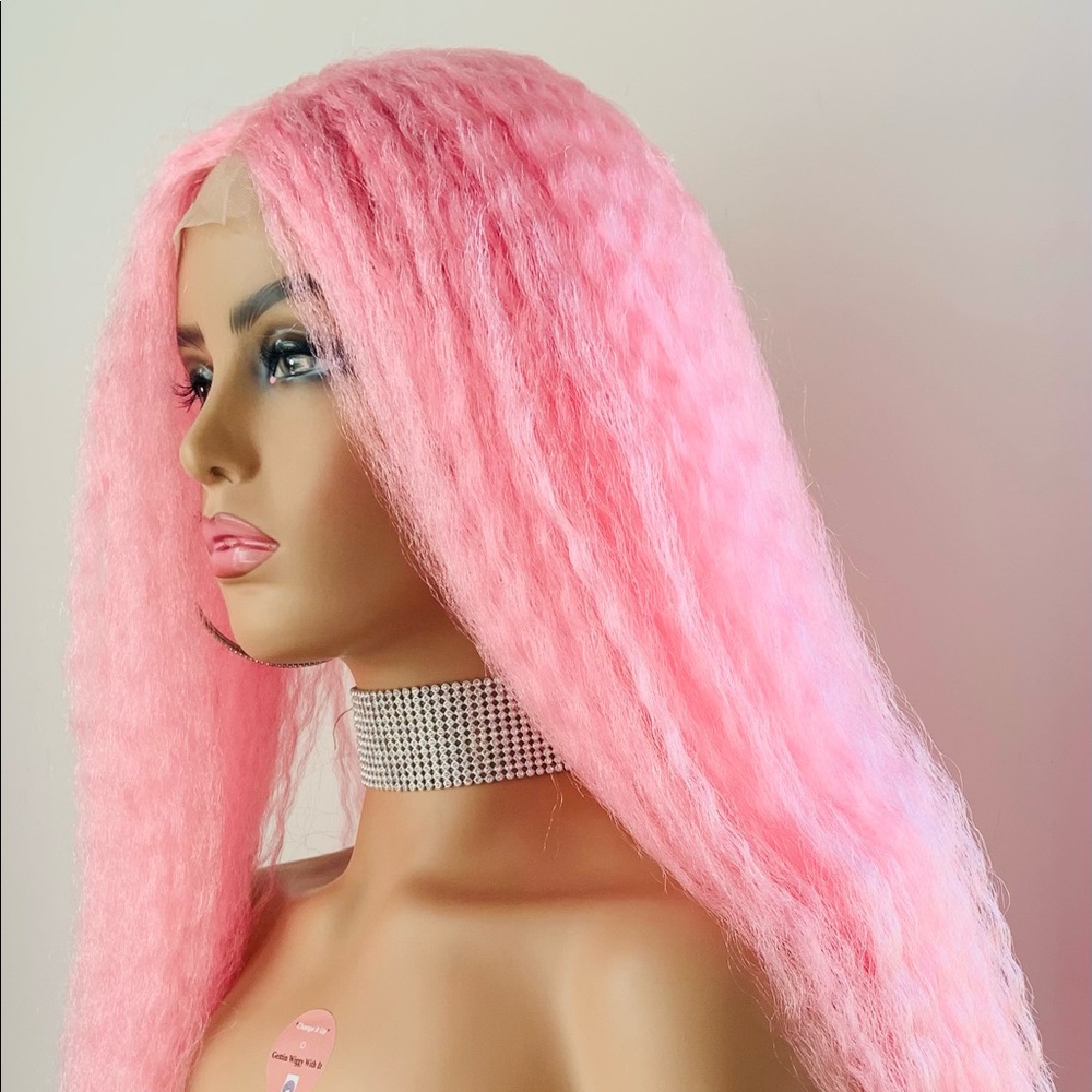 Long Wavy/Twist Style Pink Synthetic Lace Front Wig